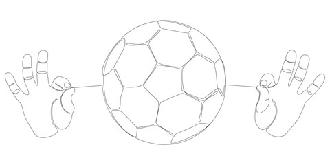 Poster - One continuous line of hand with Football, Soccer ball. Thin Line Illustration vector sport concept. Contour Drawing Creative ideas.