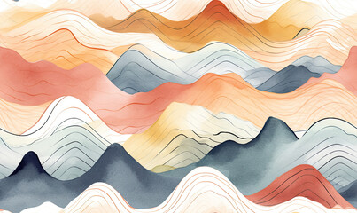 Wall Mural - Seamless pattern landscape watercolor mountain. Scenery of Japanese style. For fabric, postcard, book illustration. Created with generative AI tools