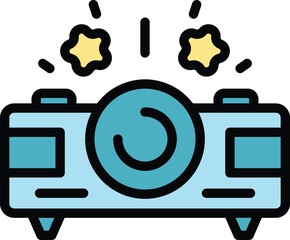 Poster - business idea projector icon outline vector. success people. information team color flat