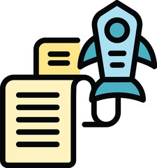 Poster - startup idea icon outline vector. team office. business idea color flat