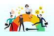 Business people employee with stars and happy reward, employee engagement, motivation to success with company, staff dedication or job satisfaction, productivity or employee recognition (Vector)