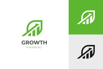 financial growth up logo icon design with leaf and arrow combined for economy, finance element symbol