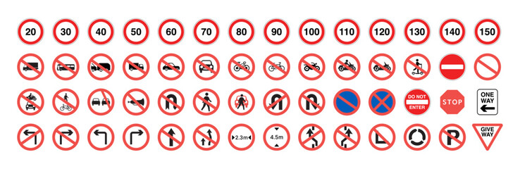 Wall Mural - Traffic Signs Pack Set. All Prohibition traffic signs vector icon.