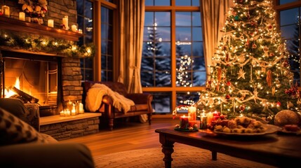 living room decorated at christmas generative ai