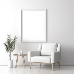 Wall Mural - Wooden Photo frame mock-up in modern living room interior AI Generative