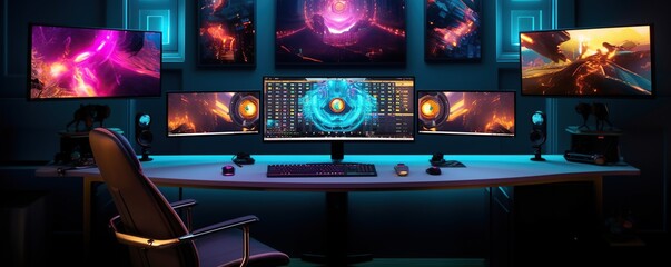 Wall Mural - High angle shot gaming desk set up 