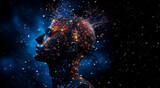 Fototapeta Fototapety kosmos - Neural Networks of the Cosmic Mind: Human Silhouette with Starry Galaxy and Neural Patterns