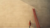 Fototapeta  - person standing in front of a wall with a ladder, symbolizing the concept of challenges and overcoming obstacles generative ai