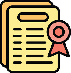 Poster - Graduation diploma icon outline vector. Study office. College school color flat