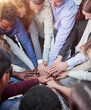 © Katsiaryna - Teamwork, unity concept, group of friends put their hands together with copy space