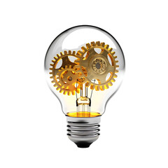Bulb with gears, transparent background