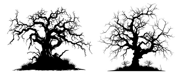 Naked scary tree silhouette. Winter trees with bare branches, Generative AI 
