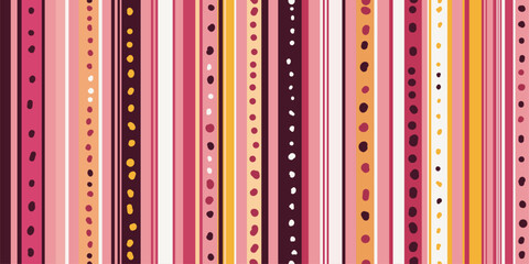 Poster - Pink lines, with dots on some stripes. Cute seamless pink stripes. For printing on pillows, notebooks, cups, interiors, packaging, clothes.