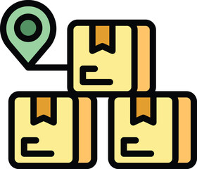 Poster - Parcel stack icon outline vector. Delivery truck. Service order color flat