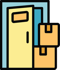 Poster - Parcel door delivery icon outline vector. Cargo box. Center package color flat