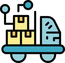 Poster - Truck delivery icon outline vector. Parcel box. Ship global color flat