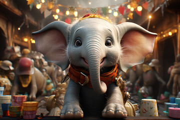Poster - A whimsical New Year background with cute Elephant celebrating in festive outfits.  Generative AI technology.