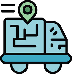 Poster - Truck parcel tracking icon outline vector. Order map. Date service color flat