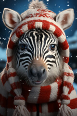 Aufkleber - A whimsical Christmas background featuring cute Zebra wearing Santa hats and scarves.  Generative AI technology.