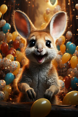 Leinwandbilder - A whimsical New Year background with cute Kangaroo celebrating in festive outfits.  Generative AI technology.