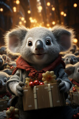Poster - a whimsical new year background with cute koala celebrating in festive outfits. generative ai techno