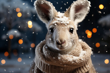 Poster - a whimsical christmas background featuring cute kangaroo wearing santa hats and scarves. generative 