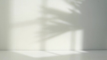 Poster - empty white room with palm leaf shadow