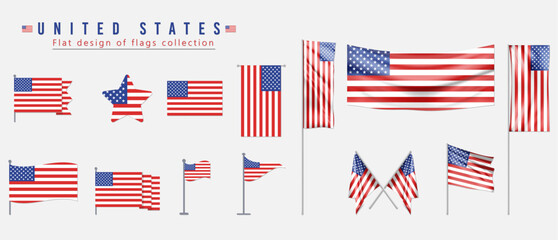 Wall Mural - United States flag, flat design of flags collection