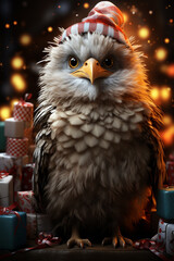 Wall Mural - A whimsical New Year background with cute Eagle celebrating in festive outfits.  Generative AI technology.