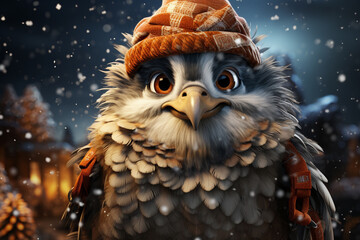 Aufkleber - A whimsical Christmas background featuring cute Falcon wearing Santa hats and scarves. Generative AI technology.