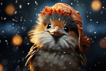 Poster - A whimsical Christmas background featuring cute Parrot wearing Santa hats and scarves. Generative AI technology.