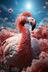Aufkleber - A whimsical New Year background with cute Flamingo celebrating in festive outfits.  Generative AI technology.