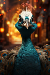 Poster - A whimsical New Year background with cute Peacock celebrating in festive outfits.  Generative AI technology.