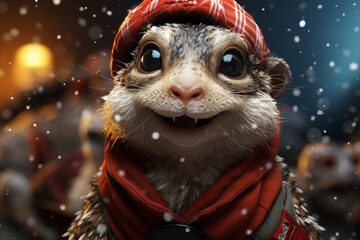 Poster - A whimsical Christmas background featuring cute Turtle wearing Santa hats and scarves.  Generative AI technology.