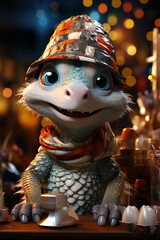 Aufkleber - A whimsical New Year background with cute Snake celebrating in festive outfits.  Generative AI technology.