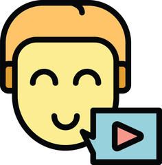 Poster - Video lesson icon outline vector. Online computer. Call button color flat