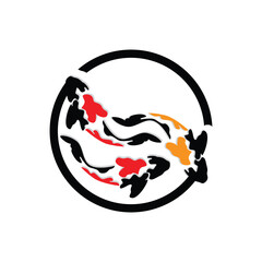 Sticker - Koi Fish Logo Design, Chinese Lucky And Triumph Ornamental Fish Vector, Company Brand Gold Fish Icon
