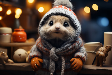 Aufkleber - A whimsical Christmas background featuring cute Toad wearing Santa hats and scarves.  Generative AI technology.