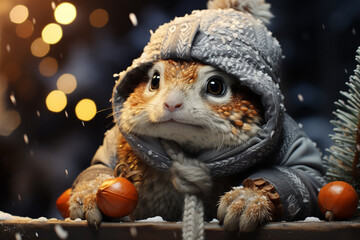 Aufkleber - A whimsical Christmas background featuring cute Toad wearing Santa hats and scarves.  Generative AI technology.