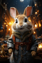 Leinwandbilder - A whimsical New Year background with cute Rabbit celebrating in festive outfits.  Generative AI technology.