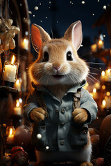Leinwandbilder - A whimsical New Year background with cute Rabbit celebrating in festive outfits.  Generative AI technology.