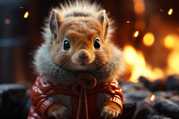 Aufkleber - A whimsical Christmas background featuring cute Squirrel wearing Santa hats and scarves.  Generative AI technology.