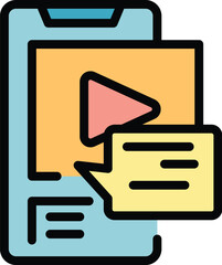 Poster - Smartphone tutorial icon outline vector. Training screen. Video webinar color flat