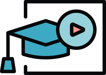 Poster - Graduation video icon outline vector. Training screen. Online computer color flat