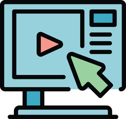 Poster - Click button icon outline vector. Video tutorial. Computer online color flat