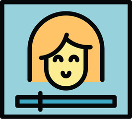 Poster - Girl webinar icon outline vector. Video distance. Online computer color flat