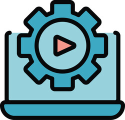Canvas Print - Gear system icon outline vector. Button call. Video tutorial color flat