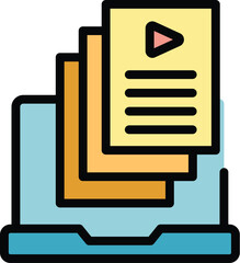 Poster - Computer video icon outline vector. Training screen. Call movie color flat