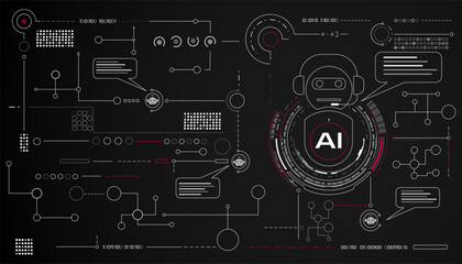 Leinwandbilder - AI robot smart symbol element with communication template vector. Artificial intelligence information online data transfer concept illustration.