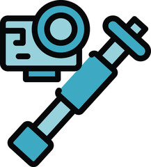 Poster - Action camera icon outline vector. Photo studio. Tripod equipment color flat